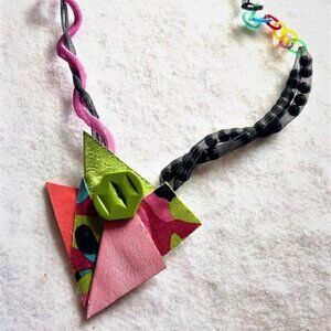 Nita Angeletti OOAK Artisan Modernist MOSAIC TANGO LEATHER NECKLACE